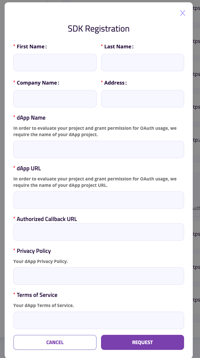 Filling SDK Authorization Request Form