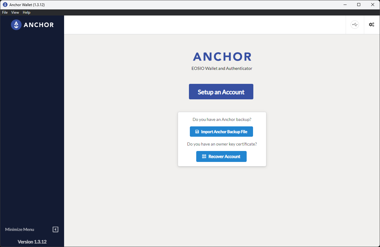 Anchor welcome screen with the Setup an Account button
