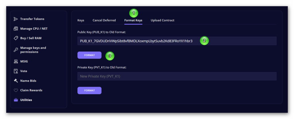 WAX Blockchain Explorer Key Format